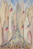 Abraham Walkowitz, New York City Parade, undated, watercolor on paper