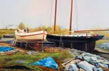 North End Shipyard, Rockland, Maine by Bertil Whyman, 1991, acrylic on canvasboard, offered May 2026