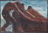 Fishermen Hauling Nets, undated, c.1930s by Emmanouil Zairis, oil with heavy impasto on board, offered May 2026