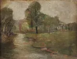 Alfred Bryan Wall, Landscape with Stream, oil on canvas board, apparently