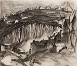 Crenellated Hill by Louise Rive King Boyer, c. 1935, drypoint etching, offered May 2026