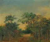 Koehler (American/Pittsburgh, 1863-1955), Impressionistic Landscape by Emmelie Greenough, oil on board, depicting a serene view of the woods, offered May 2026