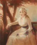 Beautiful Young Woman in an Idyllic Landscape, 1921, color mezzotint, 21.5 x 17.5 inches by Elizabeth Gulland, pencil, offered May 2026
