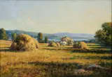 Hugo Lohr, Summer Landscape with Figures Making Hay, 1907, oil on canvas