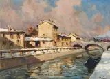 Naviglio Grande Milan, Italy by Francesco Paulo Parisi, oil on canvas, offered May 2026