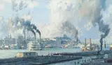 John Stobart, Pittsburgh: The Monongahela Waterfront in 1900, printed in 1977, offset, lithograph