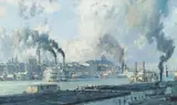 John Stobart, Pittsburgh: The Monongahela Waterfront in 1900, printed in 1977, offset