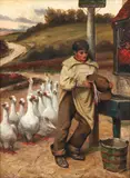 William Weekes, (English 1856-1909), Sketch for The Coming Goose Step, 1904, oil on canvas