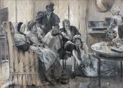 Family After the Meal by Jean Andre Castaigne, 1908, oil on canvas, offered Apr 2026