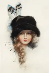 Girlie with Feathered Hat, done for the cover of the March 1912 issue of Cosmopolitan Magazine by Harrison Fisher, watercolor and graphite on paper, offered Apr 2026