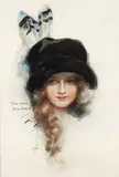 Girlie with Feathered Hat, done for the cover of the March 1912 issue of Cosmopolitan Magazine by Harrison Fisher, watercolor and graphite on paper, offered Apr 2026