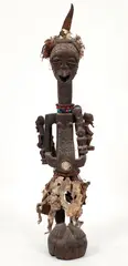 Democratic Republic of the Congo by Songye peoples Nkisi power figure, Carved wood figure with vulcanite beads, horn, attendant figures attached to bot, offered Apr 2026