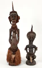 Democratic Republic of the Congo. Large by Songye peoples Nkisi power figure, carved wood figure with copper attachments around the eyes, vulcanite beads, hor, offered Apr 2026