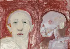 Selina Trieff, Two Heads-Man and Skeleton, 1983, mixed media with oil and pastel on paper