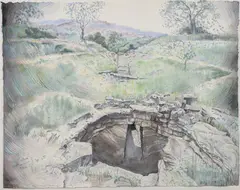 Ruth Weisberg, Italian Landscape, 1985, mixed media with watercolor on paper