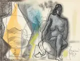Byron Browne, Artist and Nude Model in the Studio (Sketching)