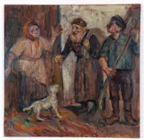 Enrico Glicenstein, (Polish/Jewish/American, 1870-1942), Shtetl Life with Beggar, Couple and Dog, c.1920s, undated