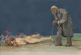 Old Man and Nude by Sergius Hruby, 1933, watercolor and gouache, offered Apr 2026