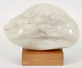 Abstract, 1980s, white by Erwin Kalla, marble resting on a natural wooden base, offered Apr 2026