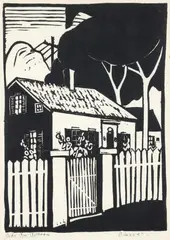 Blanche Lazzell, Cape Cod Cottage, 1932, linocut on cream paper