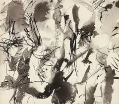 Fred Mitchell, Untitled Abstract, c.1950s, ink on paper, initialed lower right