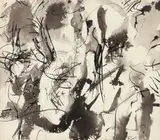 Untitled Abstract, c.1950s by Fred Mitchell, ink on paper, initialed lower right, offered Apr 2026