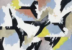 Charles Green Shaw, Forms in Flight [Armageddon], 1954, gouache on board