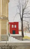 Felix de la Concha, Front Stairs and Fluted Columns, circa 1985, oil on canvas over board