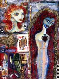 Queen of Hearts by Wolff Bowden, mixed media and found collage on canvasboard in relief, offered Mar 2026