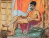 Seated Man, December by Sue Saniel Elkind, 1957, pastel on paper, offered Mar 2026