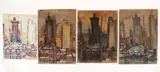 Enrico Glicenstein, (Polish/Jewish/American, 1870-1942), 4 pc Towers of Chicago, includes