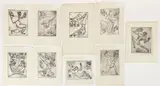 Enrico Glicenstein, (Polish/Jewish/American, 1870-1942), Group of 9 Mask Etchings, 1931-32 (Chicago), dry point