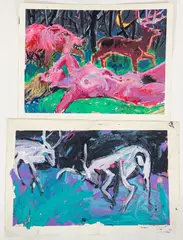 Nude, Boar, and Deer in the Forest by Frank Harris, oil on paper, offered Mar 2026