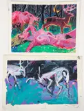 Frank Harris, Nude, Boar, and Deer in the Forest, oil on paper