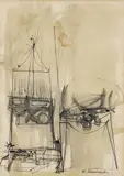 (American 1913-2010) Untitled Abstraction by John Karl Kershaw, ink and ink wash drawing, offered Mar 2026