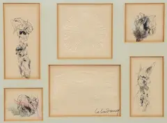 Lê Bá Đảng, Horse Scenes, lithograph with mixed media collage and blind embossing, pencil