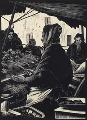 Clare Leighton, Vegetable Sellers, Toulon, 1926, (BPL 29), wood, engraving