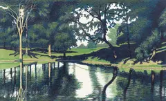 Gordon Mortensen, Catlin Pond, 1981, color reduction, woodcut, pencil