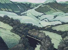 Gordon Mortensen, Los Tulares, 1980, reduction color, woodcut
