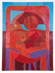 Abstract, mid/ by John Mowder, mixed media on canvas board, initialed at lower right, offered Mar 2026