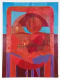 Abstract, mid/ by John Mowder, mixed media on canvas board, initialed at lower right, offered Mar 2026