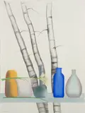 Still Life with Birches and Bottles by Elizabeth C. Osborne, 1983, watercolor, offered Mar 2026