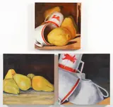 Group of 3 paintings, Pears and Teacups by Judith Solomon, oil on board, all, offered Mar 2026