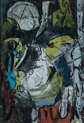 Adja Yunkers, Head of a Traveler (#3 From the Portfolio of Five Prints), 1952, color, woodcut