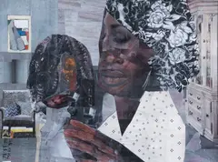 Patrice by Jeff and Mark Zets, collage and painting, offered Mar 2026