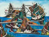 Préfète Duffaut, Imaginary Island Landscape, oil on wood panel