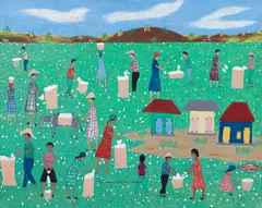 Edner Jean, Recoltesdes Cotons Alimonde, oil on masonite