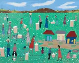 Edner Jean, Recoltesdes Cotons Alimonde, oil on masonite