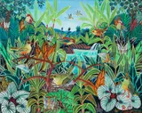 Jungle Flora and Fauna, 1980's by R. Surin, acrylic on canvas, offered Mar 2026