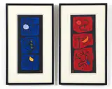 Maki Haku, Poem 68-28 and Poem 68-31, color woodblock and embossing, 11.25 x 4.75 inches